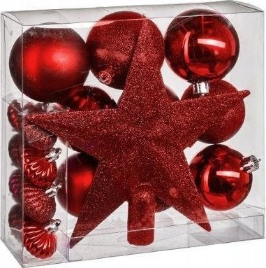 Set zbukurimesh për bredh Fééric Vasa Red, 18 copë, plastikë, të kuqe