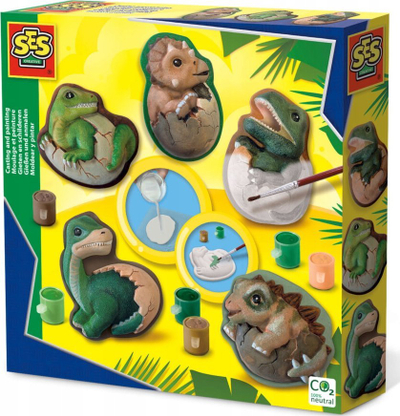 Set kreativ SES Creative 1411 Dino Eggs, kallëpe allçi, me bojëra, shumëngjyrësh