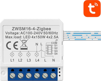 Ndërprës i zgjuar ZigBee Avatto ZWSM16 W4, 4 kanale, TUYA, i bardhë