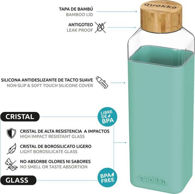 Шише за вода Quokka Bottle, 700 ml, боросиликатно стакло, тиркизна