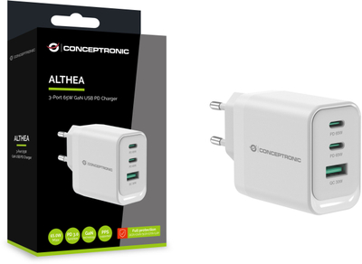 Универзален полнач Conceptronic ALTHEA21W65, 21W, Quick Charge, бел