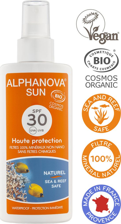 Sprej mbrojtës për lëkurë Alphanova Sun Bio SPF30, 125 ml