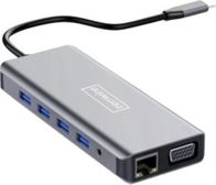 Hub USB C 12in1, 2x HDMI, VGA, USB, gri