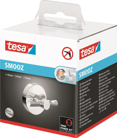 Кука за пешкири Tesa SMOOZ, 2 места, самолеплива, хром