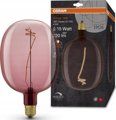 Llambë dekorative OSRAM Vintage 1906 LED Classic G170G, 4.5W E27, 220 lm, rozë