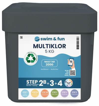 Tableta klori për pishinë Swim &amp; Fun MultiChlor Maxi Tab, 200 g, 5 kg