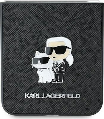 Mbulesë telefoni Karl Lagerfeld Saffiano Metal Pin për Samsung Galaxy Z Flip 6, me figurë, e zezë