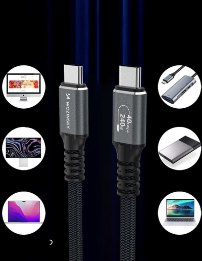 Kabllo USB C Wozinsky WPS UY415S Thunderbolt 4, 240W, 1.5m, i zi
