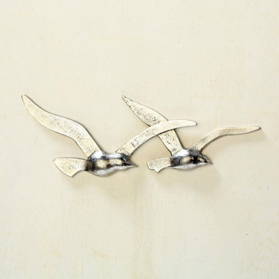 Set dekorativ muri Hampton Bird, 2 copë, alumin, argjendtë
