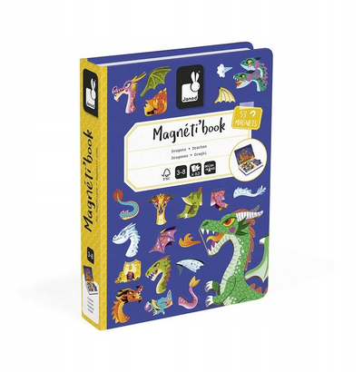 Loja magnetike Janod Magnéti'Book Dragons, 53 magnetë, 10 modele, shumëngjyrëshe