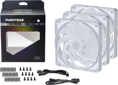 Ventilator PC Phanteks SK140 DRGB PWM, 140mm, set 3 copë, i bardhë