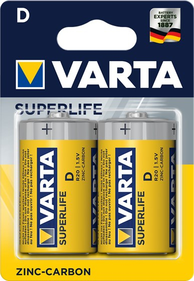 Bateri Varta Superlife Mono D, zink karbon, paketim 2 copë, e verdhë