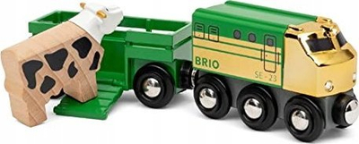 Tren lodër BRIO World 36040 Special Edition Train 2023, me vagon bagëtish, prej druri, jeshil ari
