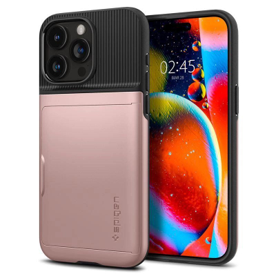 Mbulesë telefoni Spigen Slim Armor CS, me portofol, për iPhone 15 Pro Max, rozë gold