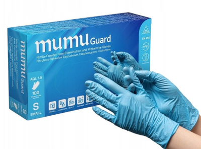 Ракавици од нитрил Mumu Guard, S, без пудра, 100 парчиња, сини