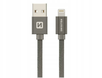 Kabllo Swissten Textile Lightning, 0.2m, USB A, gri