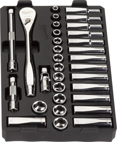 Set çelësa me goditje Milwaukee PACKOUT, 3/8", 32 copë, i zi