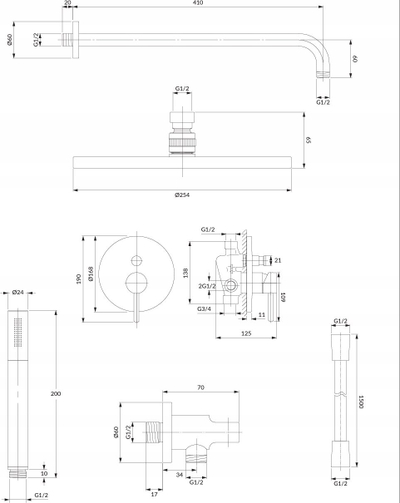 Sistem dushi i fshehtë Omnires Y, kokë dushi 25 cm, komplet vaskë-dush, grafit steel