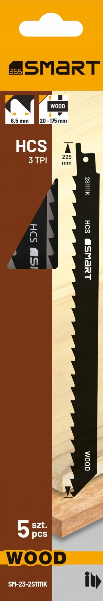 Set tehe sharrë sabre Smart365 Basic Wood, 225mm, 3 TPI, 5 copë