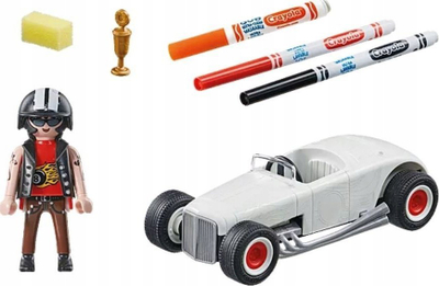 Set lodrash Playmobil Color 71376 Hot Rod, makina me rampë, e bardhë