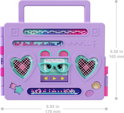 Set lojrash Polly Pocket Disco Dance Fashion Reveal, mini skenë vallzimi, kukull 7.5 cm, shumngjyrësh