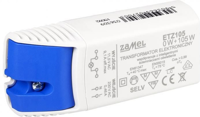 Електронски трансформатор Замел ETZ105, 230V во 11.5V, 105W, бел