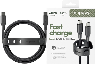 Kabllo USB C në USB C PanzerGlass Empower by Racing, 240W, 1.2m, e zezë