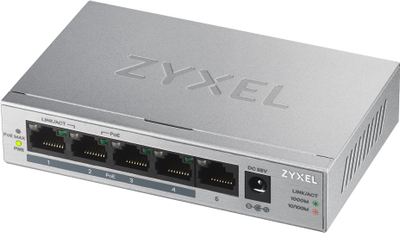 Switch rrjeti Zyxel GS1005HP, 5 porta Gigabit, PoE, argjendtë