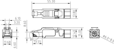 Konektor RJ45 CAT6 STP, universal, vetëprerës, transparent