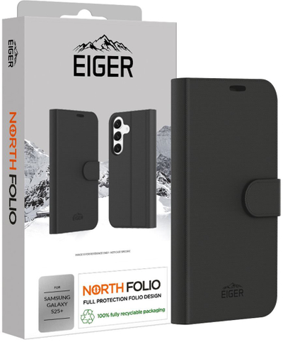 Këllëf portofol Eiger Folio Nord për Samsung Galaxy S25 Plus, bëhet dhe si stand, i zi