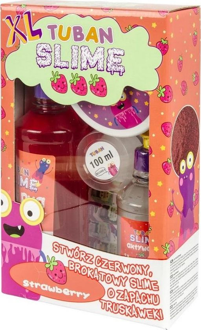 Set slime kreativ TUBAN Super Slime XL Strawberry, aromë luleshtrydheje, i kuq me shkëlqim