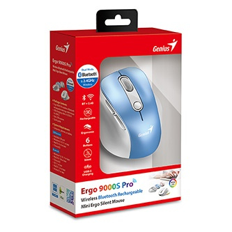 Mouse wireless Genius Ergo 9000S Pro, 2400DPI, optik, i bardhë kaltër
