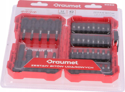 Set bitash me goditje Draumet 8989, 42 copa, çelik S2, kuti e kuqe