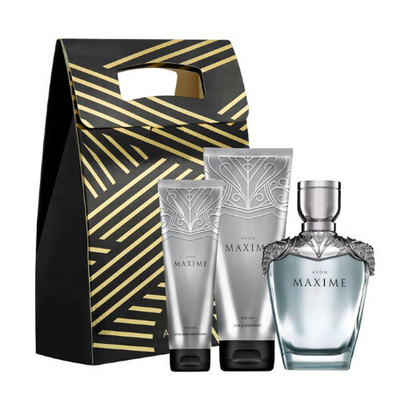 Set Avon Maxime EDT 75 ml + xhel dushi 200 ml + balsam pas rrojës 100 ml + çantë