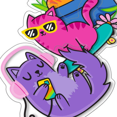 Ngjitëse vinili Ooly Stickiville Silly Kitties, set 4 copë, që s’i hyn uji, shumëngjyrëshe