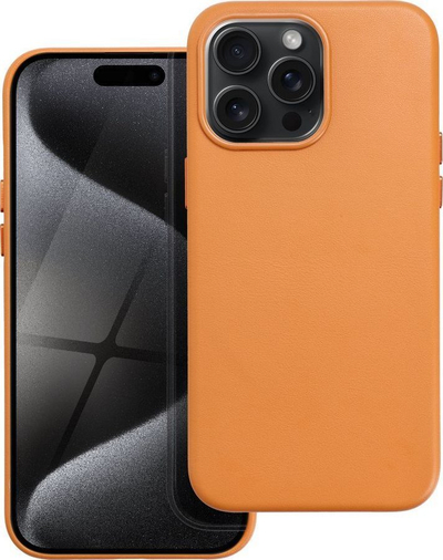 Mbulesë silikoni me lëkurë Mag për iPhone 15 Pro Max, me MagSafe, portokalli