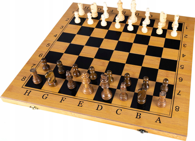 Set lojrash 3 në 1 Chess Checkers Backgammon Tryktrak, palosës, dru, ngjyrë natyrale