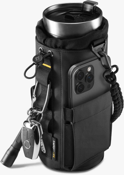Çantë për tumbler Spigen Tumbler Bag, me xhepa anësorë, me karabiner, e zezë