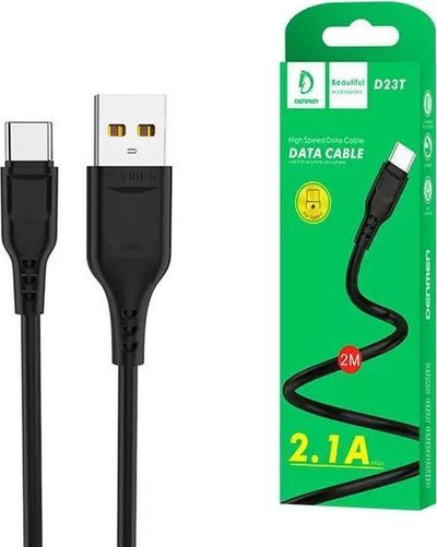 Kabllo USB Denmen D23T, USB A në USB C, 2 m, e zezë