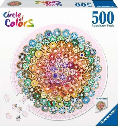 Puzzle Ravensburger Color Palette Donuts, 500 pjesë, rreth dekorativ, shumëngjyrëshe