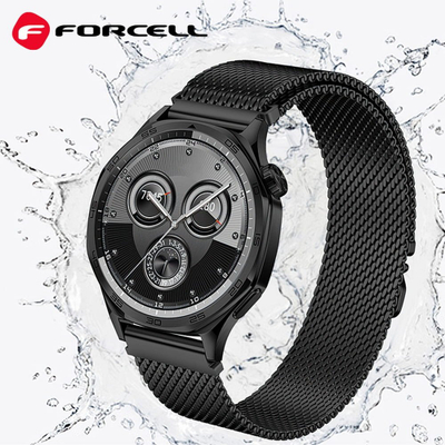 Rrip ore Forcell Strap F-DESIGN FS10 për Samsung, 22 mm, çelik inox i gërshetuar, i zi