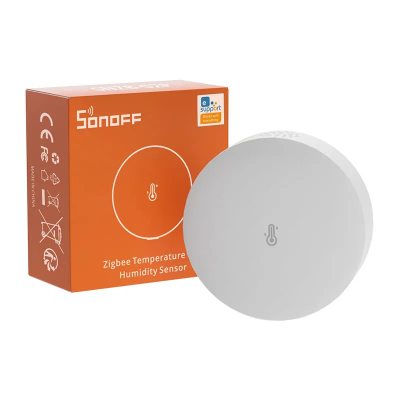 Sensor temperature dhe lagështie Sonoff SNZB-02P, ZigBee, i rrumbullakët, i bardhë
