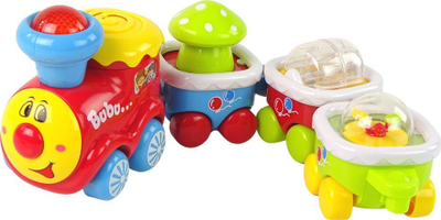 Lodër tren muzike Leantoys Bubu, me drita, me zëra, shumëngjyrësh
