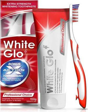 Set pastë zbardhuese për dhëmbë White Glo Extra Strength Whitening Toothpaste 2in1 me furçë dhe ujë pastrues, 150g