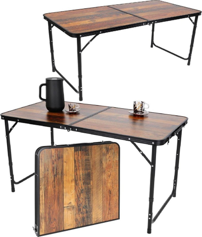 Tavolinë kampingu ENERO CAMP, 120x60cm, lartësi që rregullohet, stil dru
