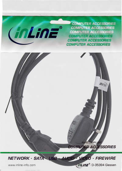 Kabllo rryme InLine Power Cable, 3 pin IEC C13, 1m, i zi