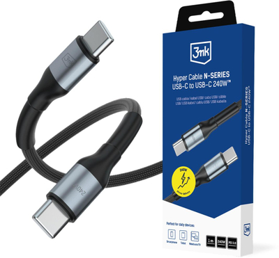 Kabllo 3mk Hyper Cable N-Series, USB-C në USB-C, 1 m, 240W, i zi