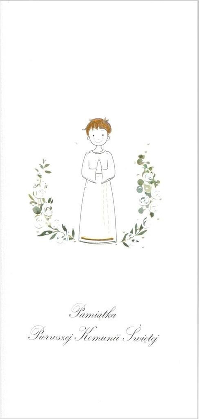Честитка Mak Card Communion K18, за прва причест, за момче, бела