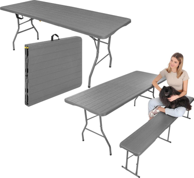 Tryezë kopshti palosëse Saska Garden, 180 x 74 cm, deri 100 kg, gri e errët