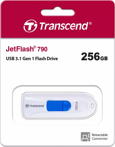 USB Transcend JetFlash 790, 256GB, USB 3.2, e bardhë